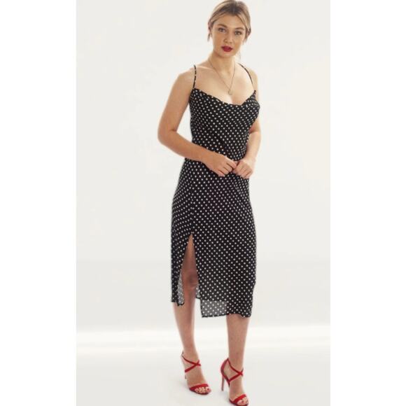 Runaway Black White Star Sleeveless Cowl Neck Cami Strappy Midi Slip Dress Sz 2 - Picture 1 of 6